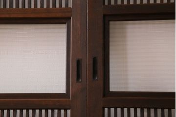 アンティーク　裏ガラス入り　モールガラス帯の格子戸4枚セット