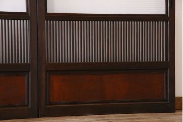 アンティーク　裏ガラス入り　モールガラス帯の格子戸4枚セット