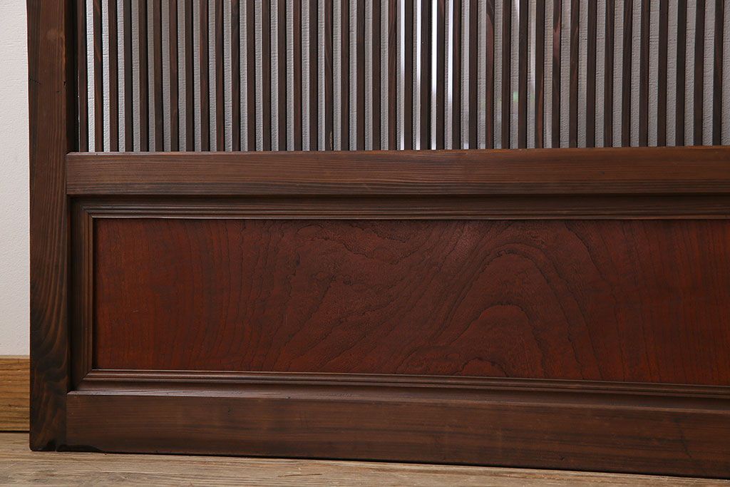 アンティーク　裏ガラス入り　モールガラス帯の格子戸4枚セット