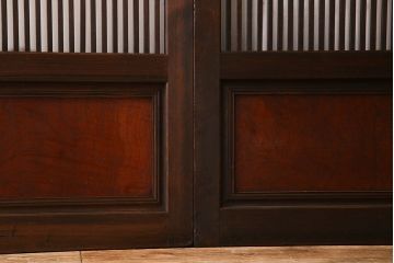 アンティーク　裏ガラス入り　モールガラス帯の格子戸4枚セット