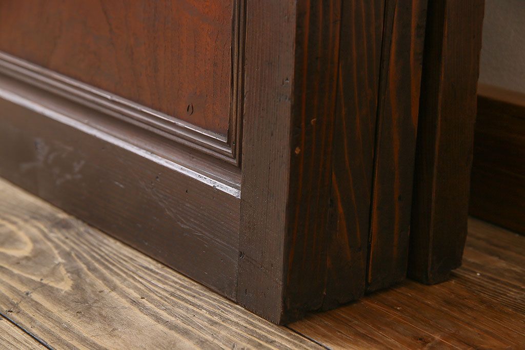 アンティーク　裏ガラス入り　モールガラス帯の格子戸4枚セット