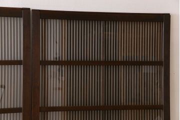 アンティーク　裏ガラス入り　モールガラス帯の格子戸4枚セット