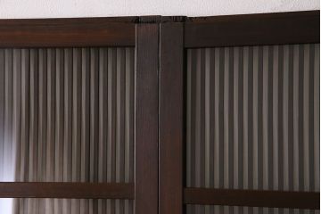 アンティーク　裏ガラス入り　モールガラス帯の格子戸4枚セット