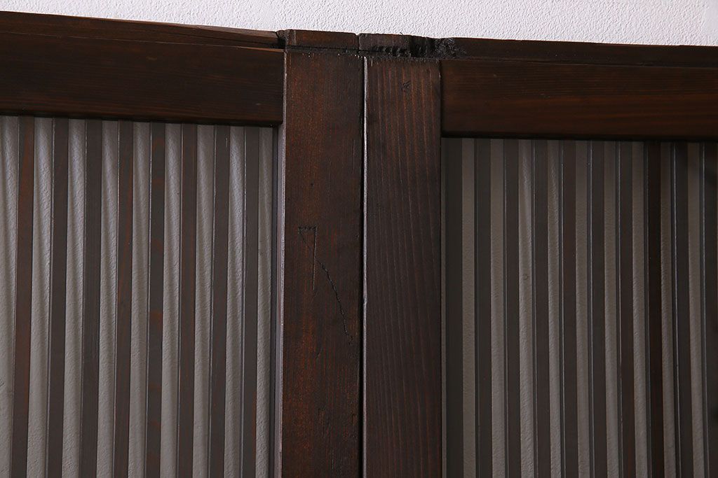 アンティーク　裏ガラス入り　モールガラス帯の格子戸4枚セット