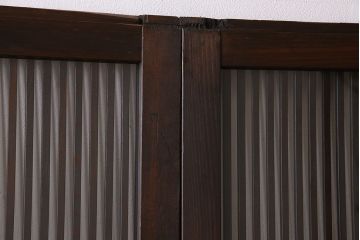 アンティーク　裏ガラス入り　モールガラス帯の格子戸4枚セット