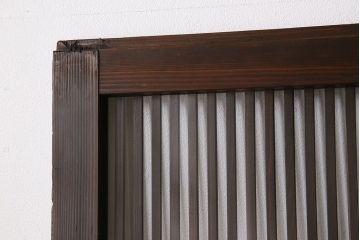 アンティーク　裏ガラス入り　モールガラス帯の格子戸4枚セット