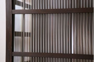 アンティーク　裏ガラス入り　モールガラス帯の格子戸4枚セット