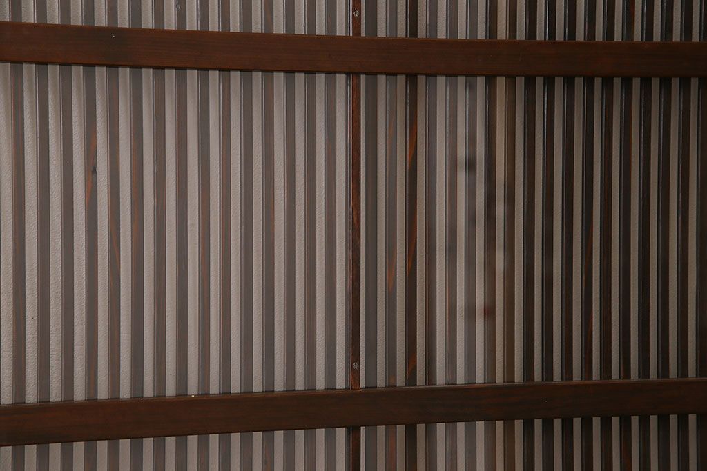 アンティーク　裏ガラス入り　モールガラス帯の格子戸4枚セット