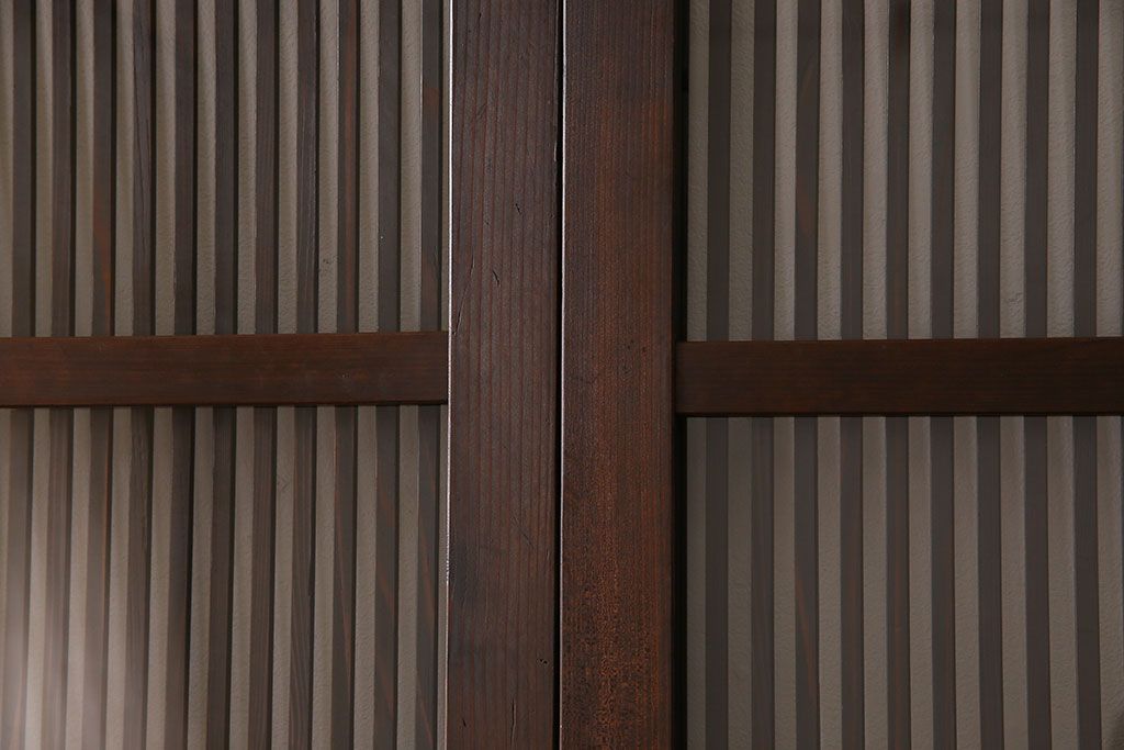 アンティーク　裏ガラス入り　モールガラス帯の格子戸4枚セット