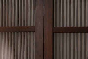 アンティーク　裏ガラス入り　モールガラス帯の格子戸4枚セット