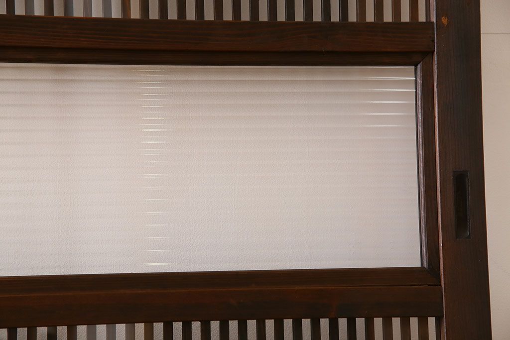 アンティーク　裏ガラス入り　モールガラス帯の格子戸4枚セット