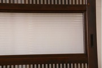 アンティーク　裏ガラス入り　モールガラス帯の格子戸4枚セット