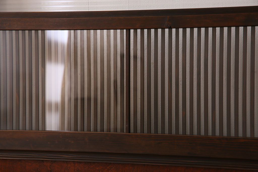 アンティーク　裏ガラス入り　モールガラス帯の格子戸4枚セット