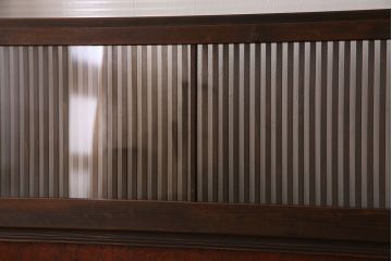 アンティーク　裏ガラス入り　モールガラス帯の格子戸4枚セット