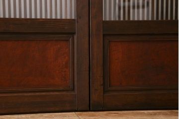 アンティーク　裏ガラス入り　モールガラス帯の格子戸4枚セット