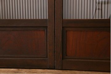 アンティーク　裏ガラス入り　モールガラス帯の格子戸4枚セット