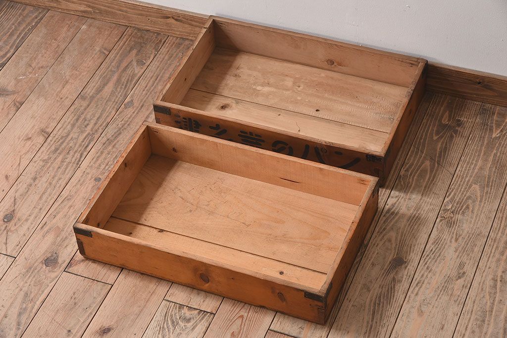 アンティーク雑貨　シンプルなデザイン　昭和レトロなアンティーク木箱2箱セット(2)