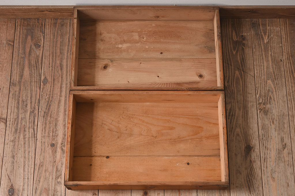 アンティーク雑貨　シンプルなデザイン　昭和レトロなアンティーク木箱2箱セット(2)