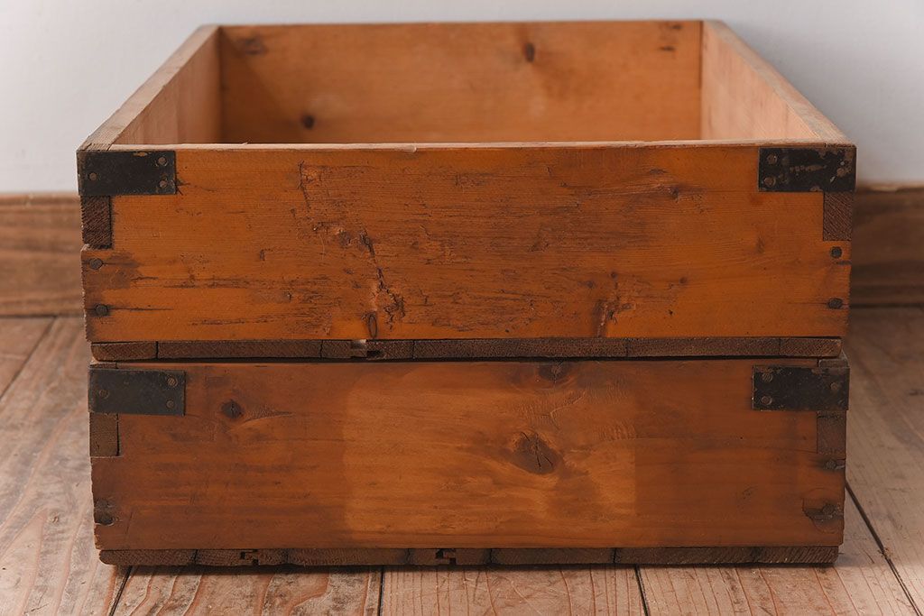 アンティーク雑貨　シンプルなデザイン　昭和レトロなアンティーク木箱2箱セット(2)