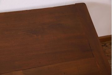 アンティーク家具　古材天板!オリーブグリーンペイント鉄脚のダイニングテーブル