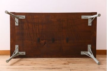 アンティーク家具　古材天板!オリーブグリーンペイント鉄脚のダイニングテーブル