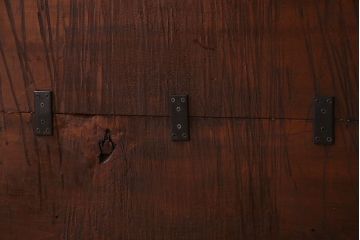 アンティーク家具　古材天板!オリーブグリーンペイント鉄脚のダイニングテーブル
