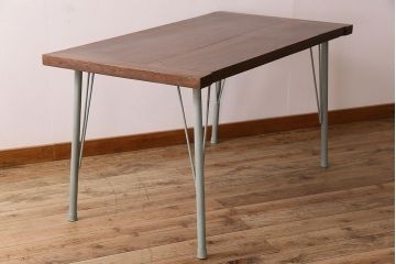 アンティーク家具　古材天板!オリーブグリーンペイント鉄脚のダイニングテーブル