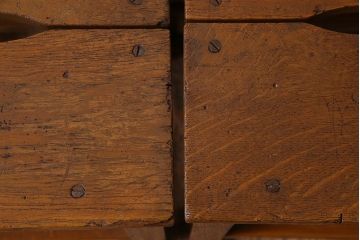 アンティーク雑貨　ナラ材　昭和レトロ　学校のシンプルな角スツール2脚セット(2)