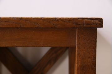 アンティーク雑貨　ナラ材　昭和レトロ　学校のシンプルな角スツール2脚セット(2)