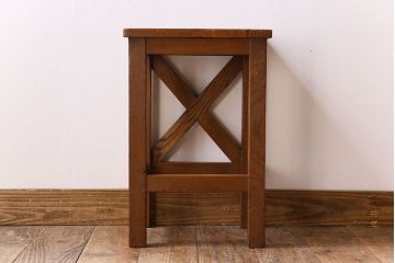 アンティーク雑貨　ナラ材　昭和レトロ　学校のシンプルな角スツール(2)