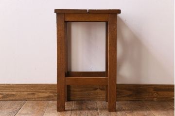 アンティーク雑貨　ナラ材　昭和レトロ　学校のシンプルな角スツール(2)