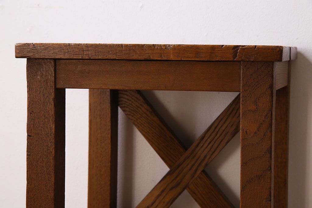 アンティーク雑貨　ナラ材　昭和レトロ　学校のシンプルな角スツール(2)