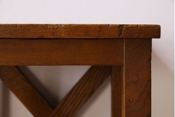 アンティーク雑貨　ナラ材　昭和レトロ　学校のシンプルな角スツール(2)