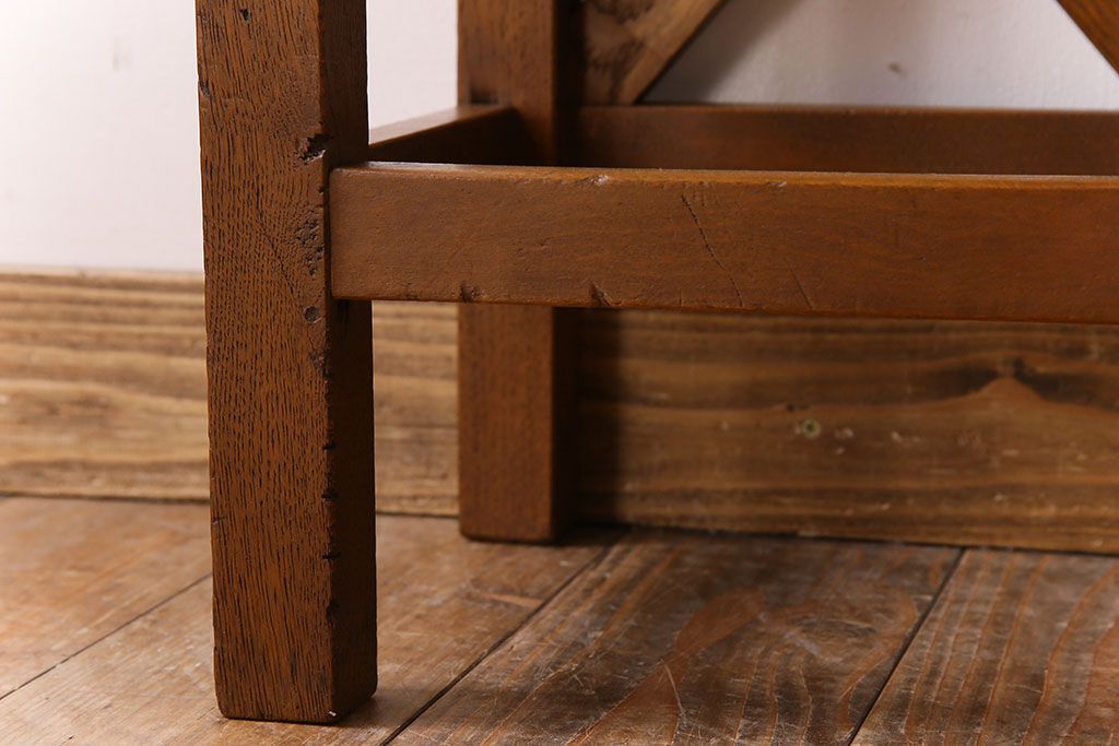 アンティーク雑貨　ナラ材　昭和レトロ　学校のシンプルな角スツール(2)