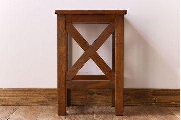 アンティーク雑貨　ナラ材　昭和レトロ　学校のシンプルな角スツール(2)