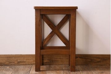 アンティーク雑貨　ナラ材　昭和レトロ　学校のシンプルな角スツール(3)