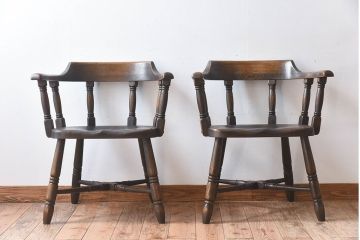 中古　高級品　飛騨産業　PROVINCIAL(プロヴィンシャル・プロビンシャル)　キツツキ　スモーカーズボウ(アームチェア)2脚セット(1)(定価約18万円/1脚)