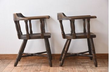 中古　高級品　飛騨産業　PROVINCIAL(プロヴィンシャル・プロビンシャル)　キツツキ　スモーカーズボウ(アームチェア)2脚セット(2)(定価約18万円/1脚)