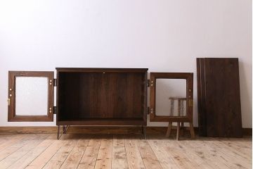 アンティーク家具　結霜ガラス入り!　和製アンティーク　鉄脚箪笥ローボード