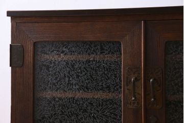 アンティーク家具　結霜ガラス入り!　和製アンティーク　鉄脚箪笥ローボード