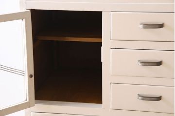 アンティーク家具　アンティークペイント　気泡ガラス入り!　おしゃれなデザインのチェスト