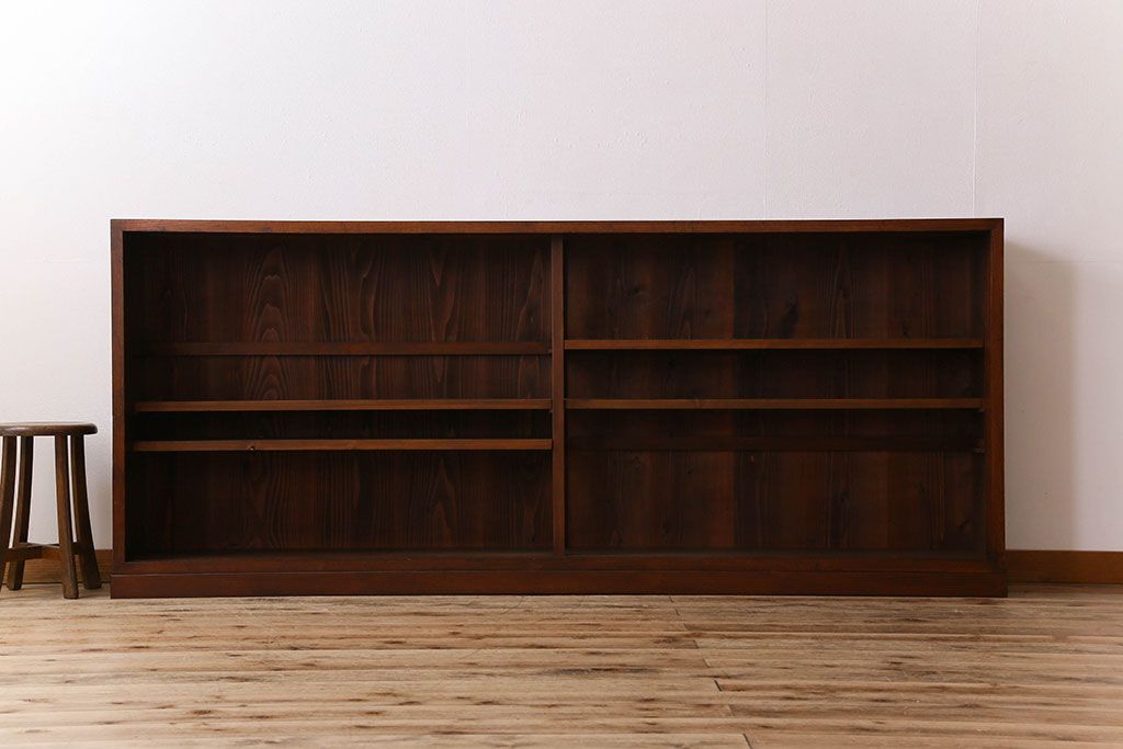 アンティーク家具　和製アンティーク　タモ材使用! ガラス引き戸の和モダンな横長特大収納棚