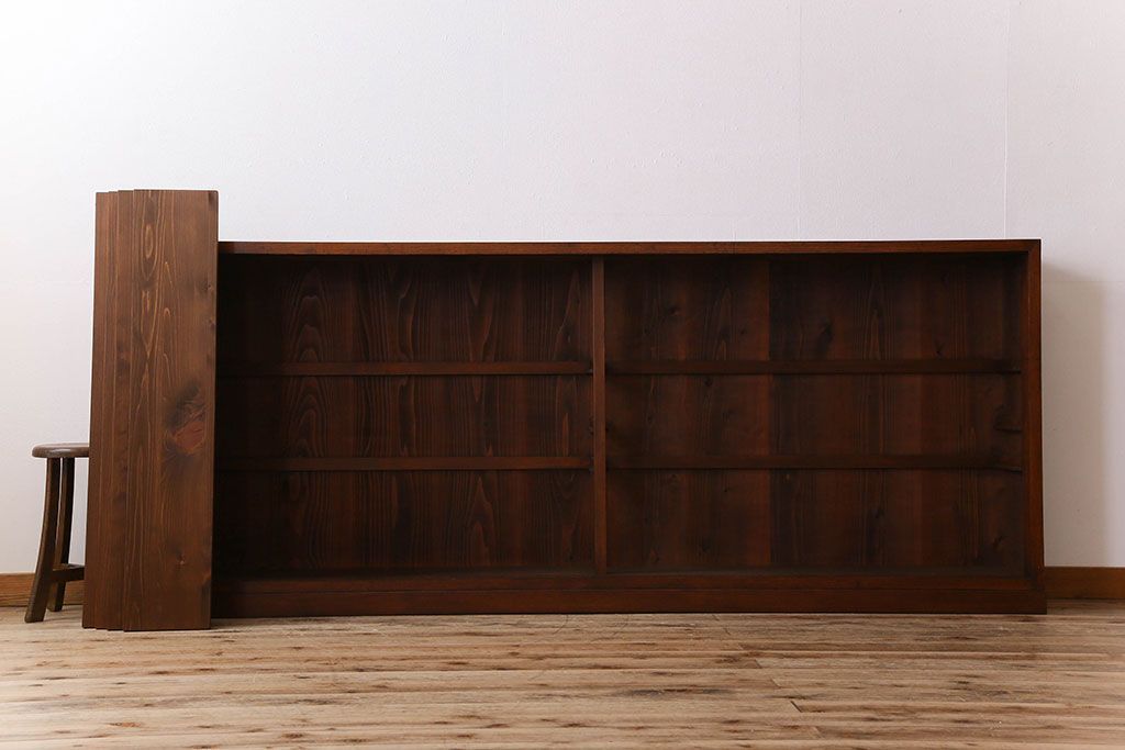 アンティーク家具　和製アンティーク　タモ材使用! ガラス引き戸の和モダンな横長特大収納棚