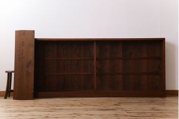 アンティーク家具　和製アンティーク　タモ材使用! ガラス引き戸の和モダンな横長特大収納棚