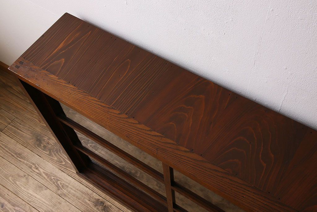 アンティーク家具　和製アンティーク　タモ材使用! ガラス引き戸の和モダンな横長特大収納棚