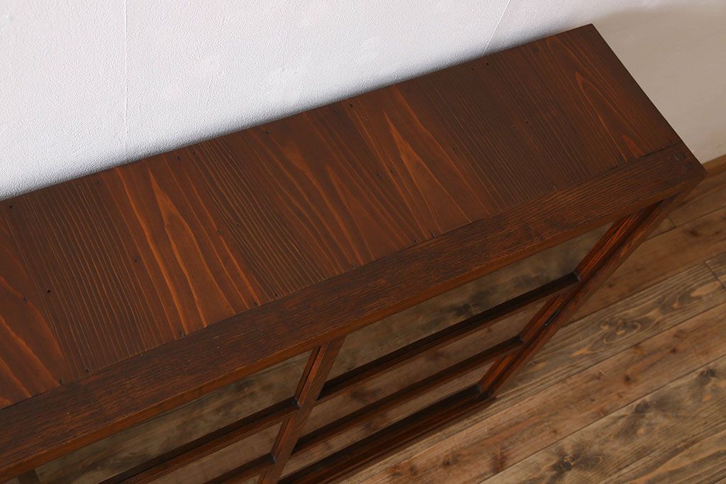 アンティーク家具　和製アンティーク　タモ材使用! ガラス引き戸の和モダンな横長特大収納棚