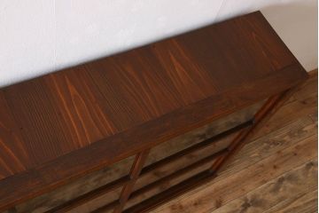 アンティーク家具　和製アンティーク　タモ材使用! ガラス引き戸の和モダンな横長特大収納棚