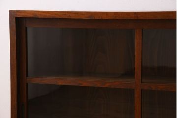 アンティーク家具　和製アンティーク　タモ材使用! ガラス引き戸の和モダンな横長特大収納棚