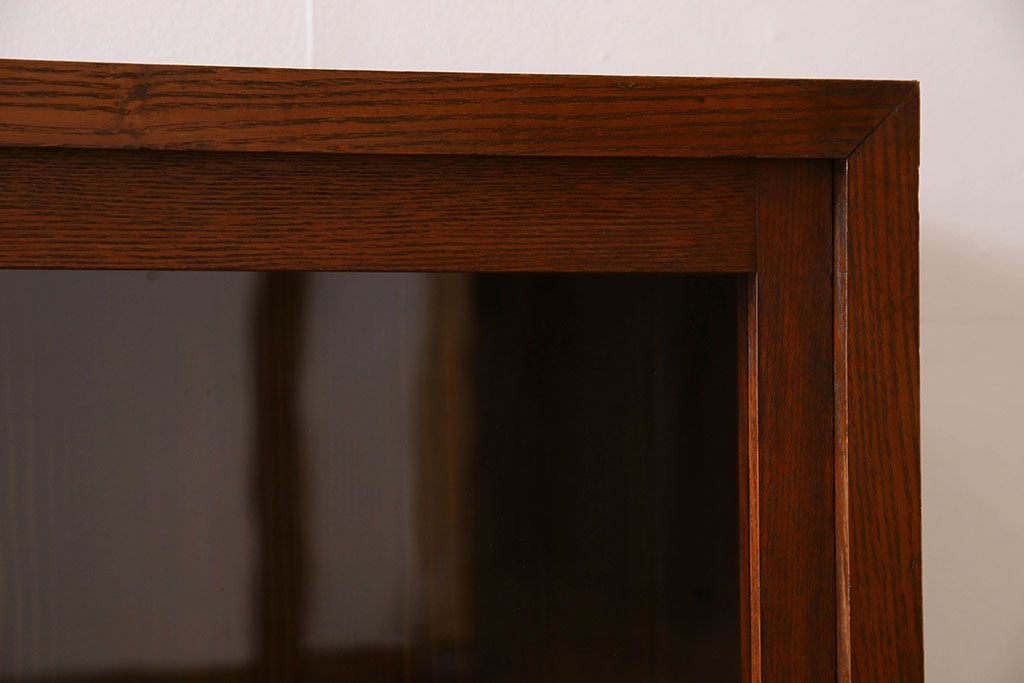 アンティーク家具　和製アンティーク　タモ材使用! ガラス引き戸の和モダンな横長特大収納棚