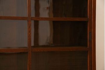 アンティーク家具　和製アンティーク　タモ材使用! ガラス引き戸の和モダンな横長特大収納棚